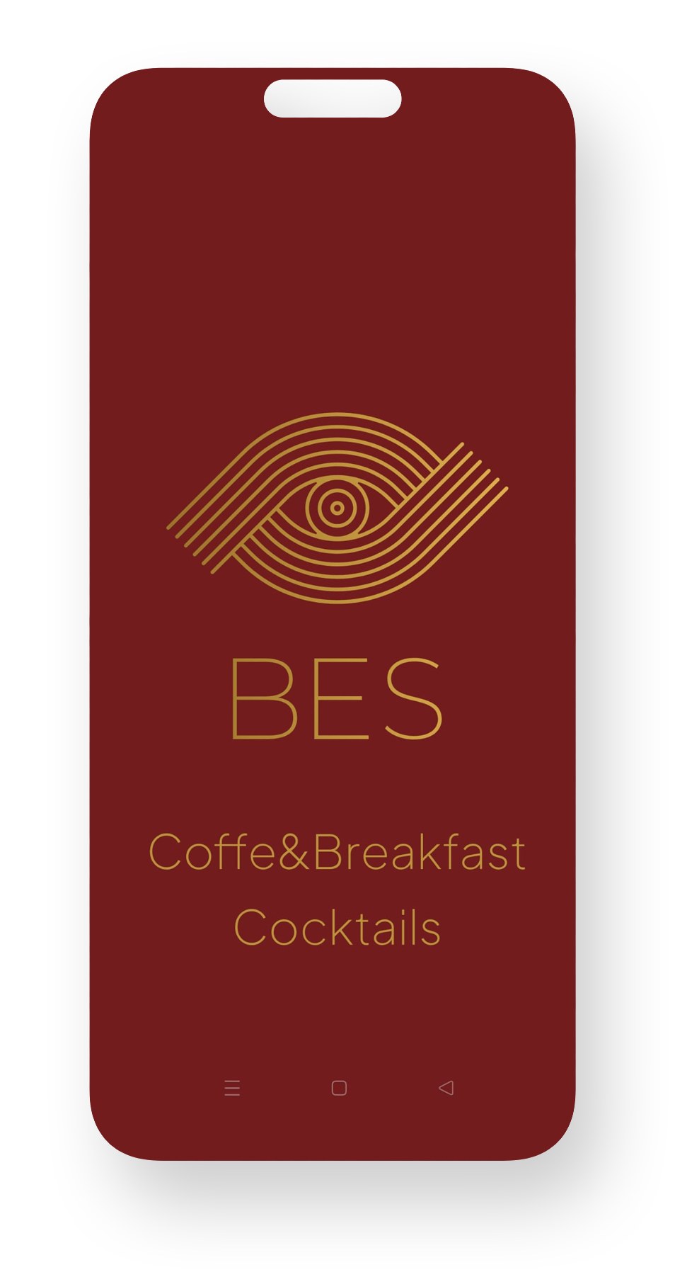 Ejemplo de carta digital de BES Coffee & Breakfast Cocktails, fondo granate con logo dorado