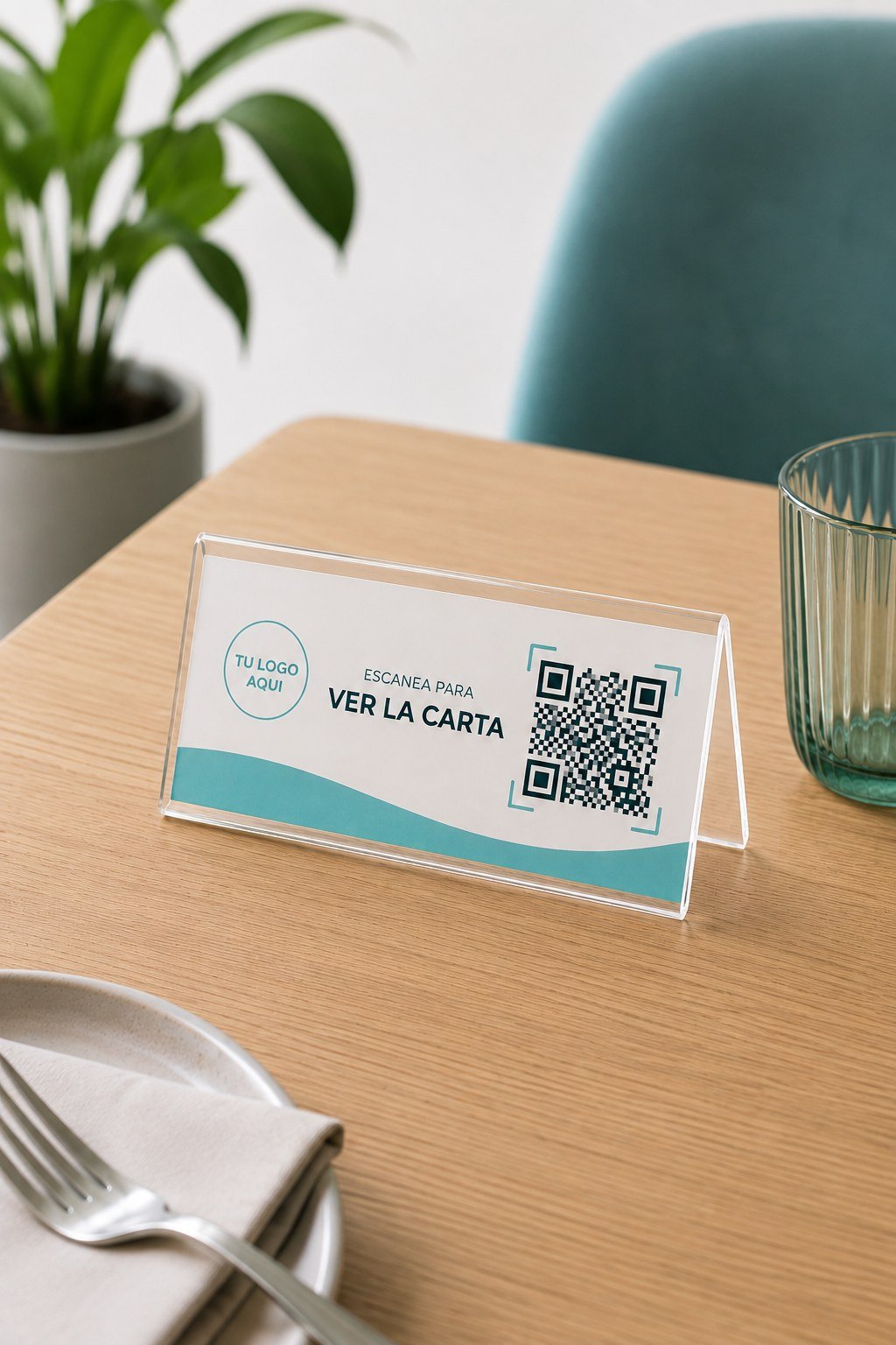 Soporte de mesa en acrílico transparente para el QR